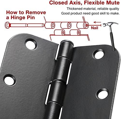 Matte Black Door Hinges 3.5 Inch Rounded 12 Pack Interior 3 1/2" Flat Iron - Image 6