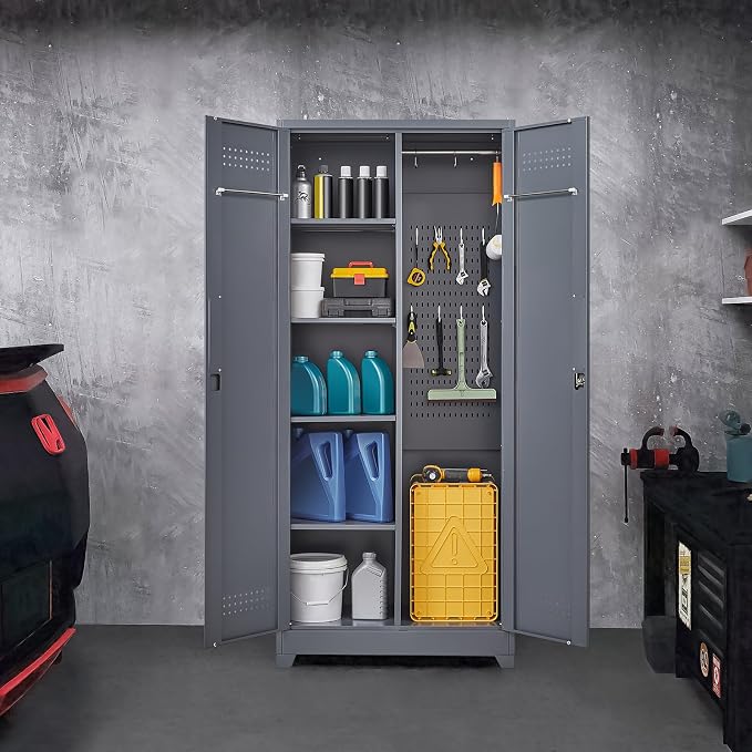 GREATMEET 72.8" Broom Storage Cabinet,Metal Storage Cabinets - Image 8