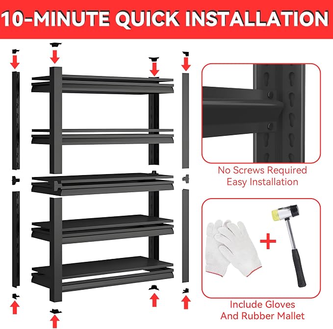 Metal Garage Shelving Unit, Heavy Duty 5-Tier Adjustable Storage Rack, Steel - Image 6