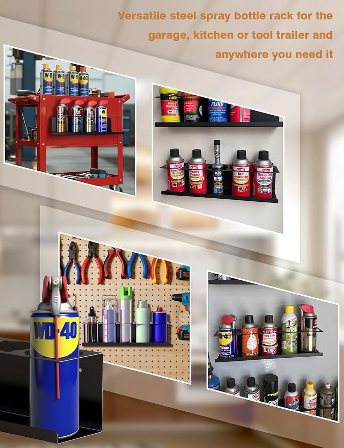 6 Pack Spray Can Holder Organizer, Wall-Mounted Steel Spray Bottle Rack - Image 7