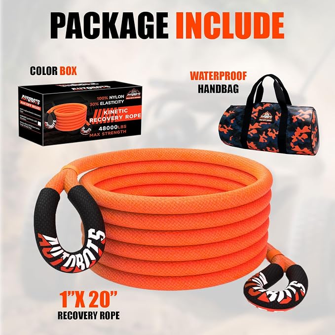 AUTOBOTS 1" x 20'Kinetic Recovery Rope,Heavy Duty Tow Rope Tow Strap - Image 6
