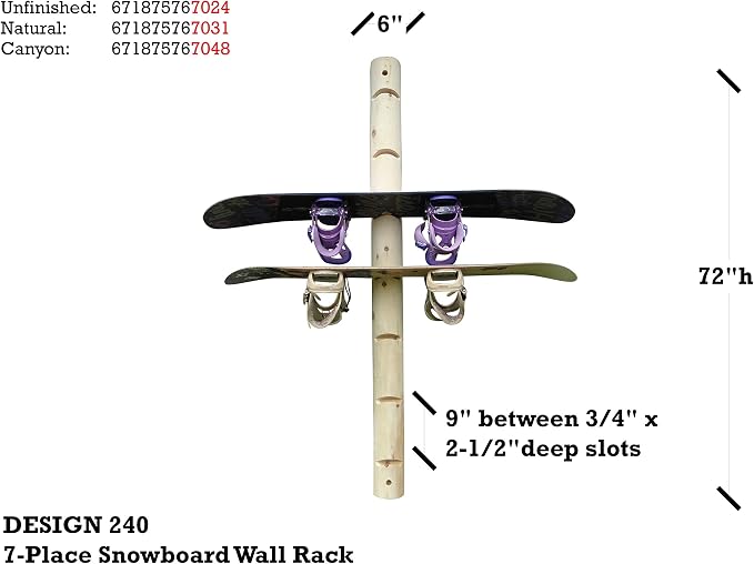 7-Place Wall-Mounted Snowboard Log Rack, Wakeboard Racks, Skateboard Holder - Image 5