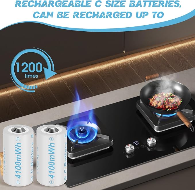 Rechargeable Lithium C Battery 4 Pack, Batteries c Size,Long Lasting1.5V C - Image 7