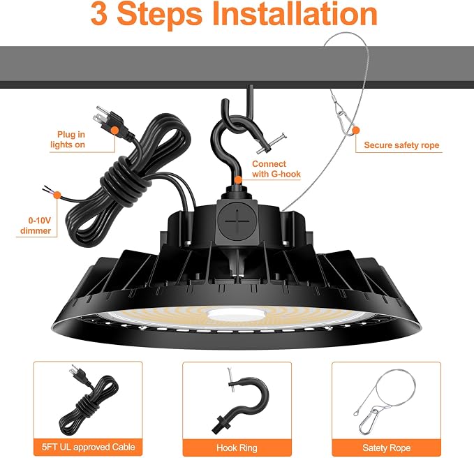 6Pack LED High Bay Lights, 300W UFO High Bay LED Shop Lights, 45000LM - Image 9