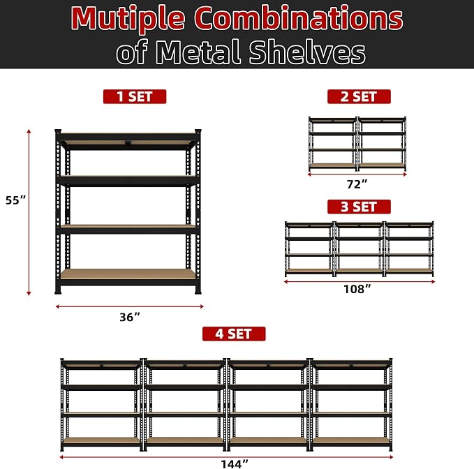 4 Packs 36" W x 16" D x 55" H Adjustable Garage Storage Shelves - Image 8