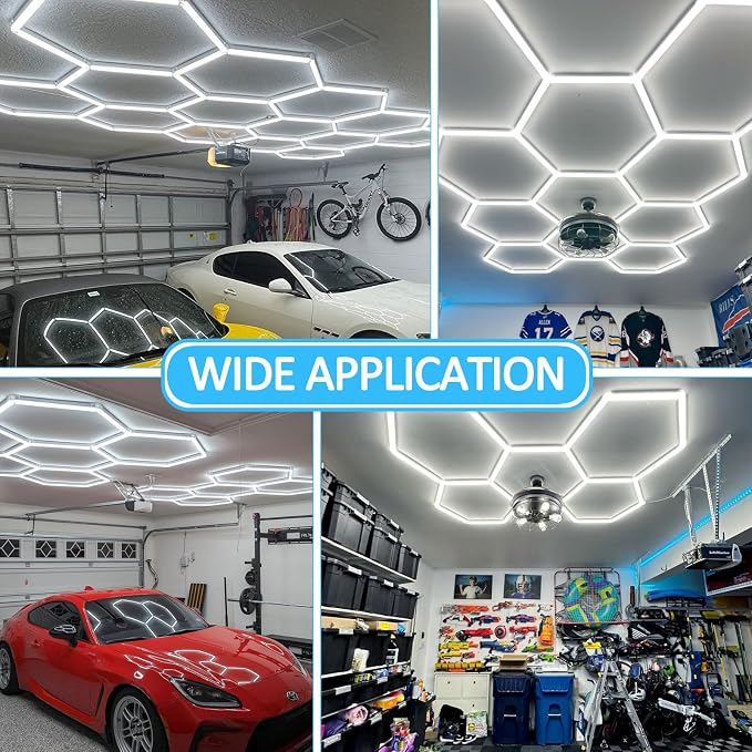 tewei Hexagon LED Garage Light, 6 Grids Hexagon Car Detailing Lighting Fixture - Image 7