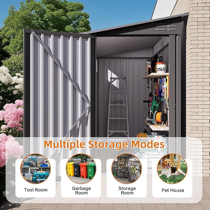4x9 FT Lean to Shed with Windows, Metal Sheds & Outdoor Storage with 6 Vents - Image 7