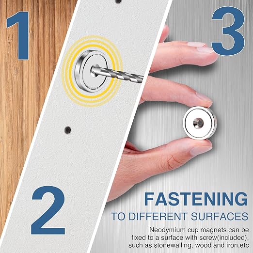 MIKEDE 70 LBS Magnets with Screw Holes, 6 Pack Force Neodymium Cup Magnets 25mm - Image 7