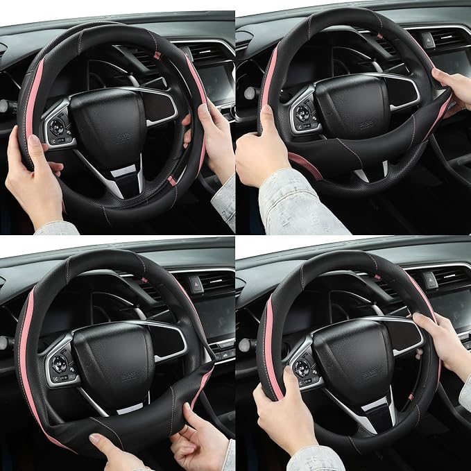 Car Steering Wheel Cover, Leather Steering Wheel Cover Pink Universal 14.5-15 - Image 6
