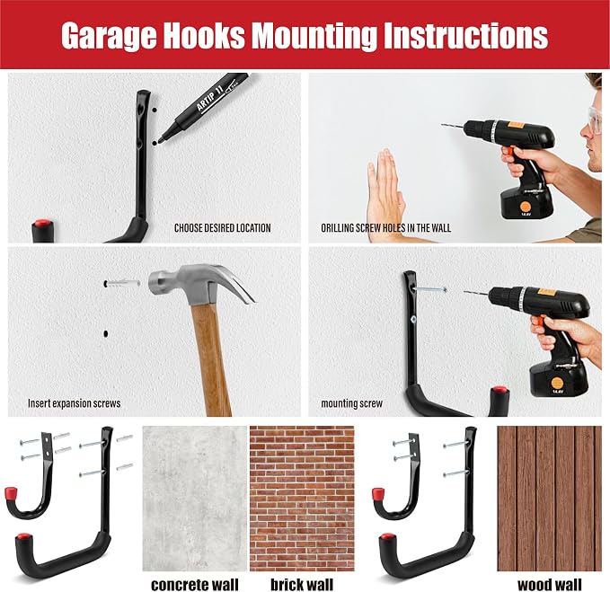Sinoer 12 Pack Garage Hooks,9.8" & 3.5" Utility Storage Hook - Image 7
