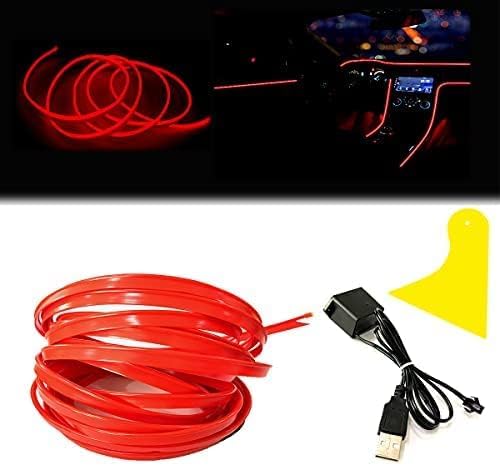 El Wire Red Interior Car LED Strip Lights, 2M Neon Wire USB 5V - Image 2