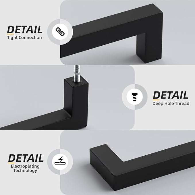 goldenwarm 100 Pack 7-1/2in Black Square Bar Cabinet Pull Drawer Handle - Image 4