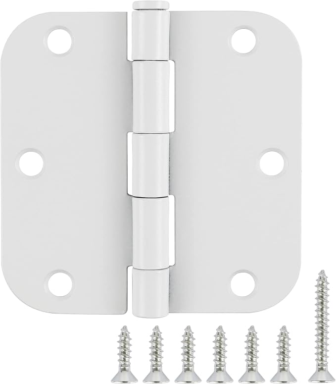 6 Pack 3.5 Inch Door Hinges White Matte Rounded 3 1/2 Inch Noise Free Iron by TDCHINGES