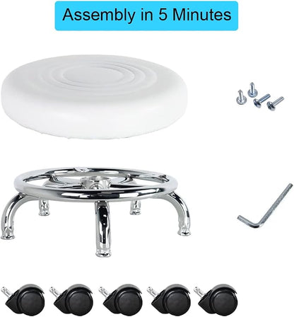 Modern PU Leather Low Round Rolling Stool - Image 7