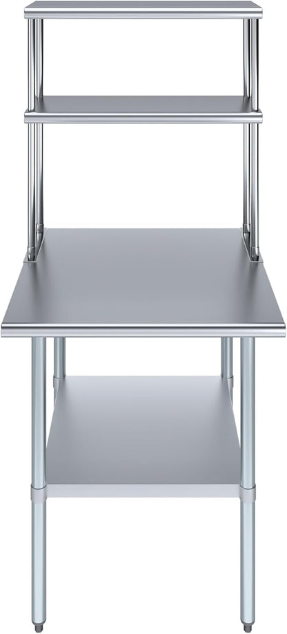 Amgood Stainless Steel Work Table Double Tier Overshelf | Metal Kitchen Prep - Image 2