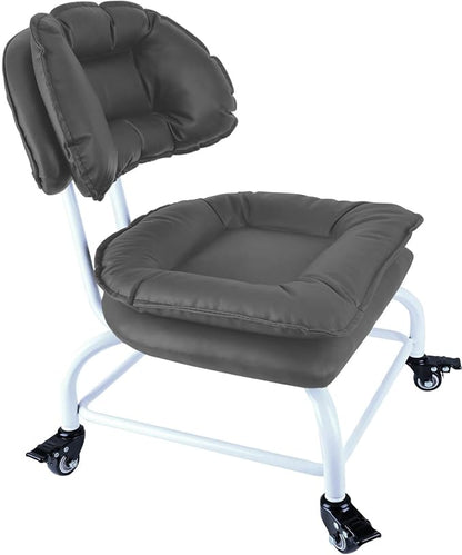 Rolling Stool Wide Seat with Back Rolling Chair 4 Wheels with Brakes by IMMERLIEBEN