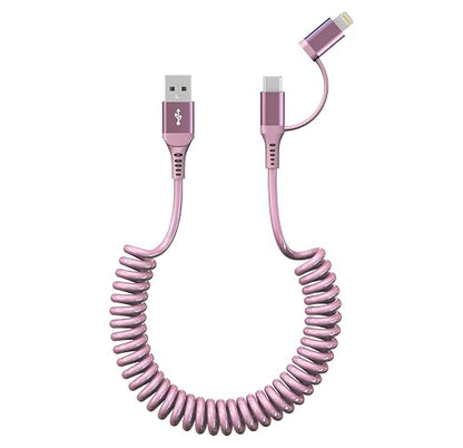 USB to USB C and Lightning Pink Car Charger Cable by Yeemie