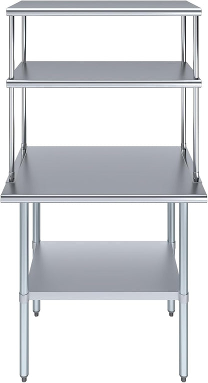 Amgood Stainless Steel Work Table Double Tier Overshelf | Metal Kitchen Prep - Image 2
