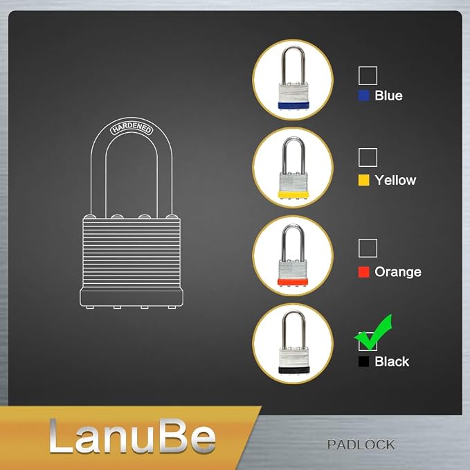 LanuBe Lock Laminated keyed Padlock, keyed Alike Locks, Long Shackle, Marked - Image 7