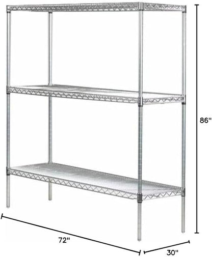 Omega 30" Deep x 72" Wide x 86" High 3 Tier Chrome Starter Shelving Unit - Image 2