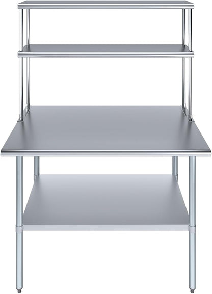 Amgood Stainless Steel Work Table Double Tier Overshelf | Metal Kitchen Prep - Image 2