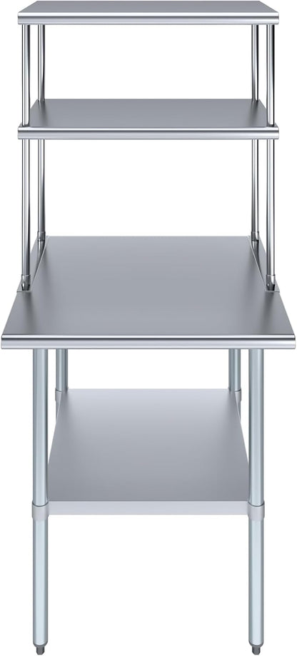 Amgood Stainless Steel Work Table Double Tier Overshelf | Metal Kitchen Prep - Image 2