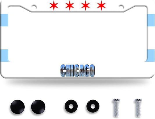 Chicago Flag License Plate Frame City Theme License Plate Stainless Steel Parts by GORSNKYE