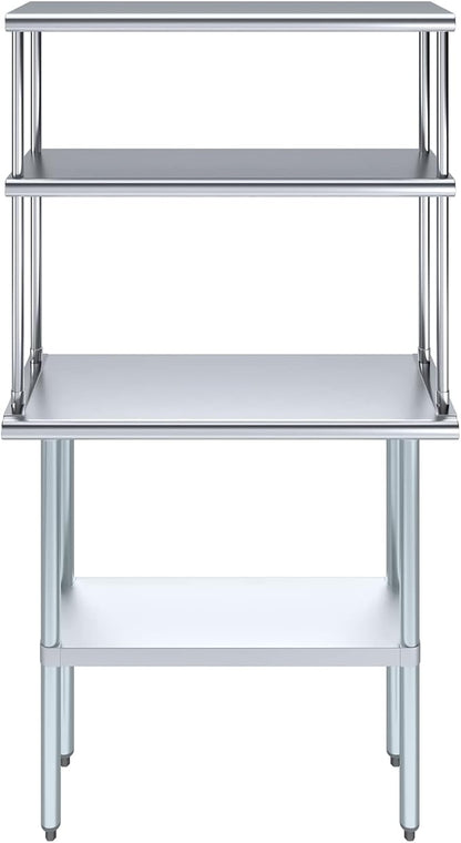 AmGood Stainless Steel Work Table Double Tier Overshelf | NSF - Image 2