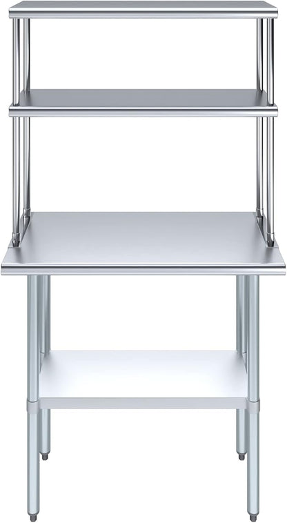 Amgood Stainless Steel Work Table Double Tier Overshelf | Metal Kitchen Prep - Image 2