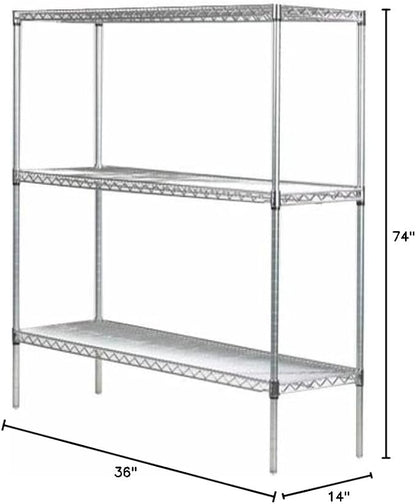 Omega 14" Deep x 36" Wide x 74" High 3 Tier Chrome Starter Shelving Unit - Image 2