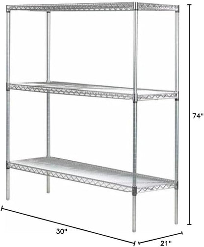 Omega 21" Deep x 30" Wide x 74" High 3 Tier Chrome Starter Shelving Unit - Image 2