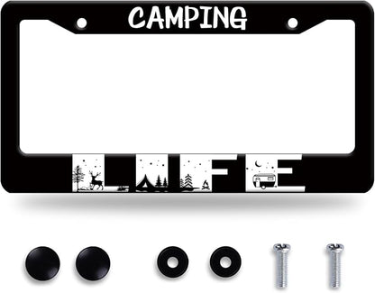 Camping Life License Plate Frame Forest Night Deer License Plate Frames by BRAGHRTED
