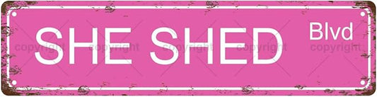 SHE SHED BLVD Space Vintage Metal Tin Sign, Street Sign, Home Decor, Room Decor by Unknown