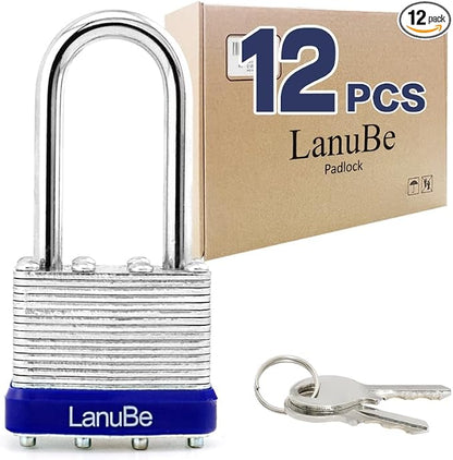LanuBe Lock Laminated Steel Keyed Padlock, Keyed Alike Locks, Long Shackle by LanuBe