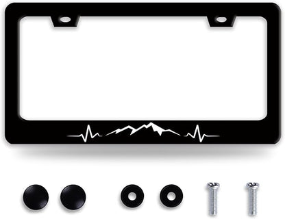 Mountains License Plate Frame Funny Mountain License Plate Holder Stainless by BRAGHRTED