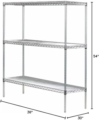 Omega 30" Deep x 36" Wide x 54" High 3 Tier Chrome Starter Shelving Unit - Image 2