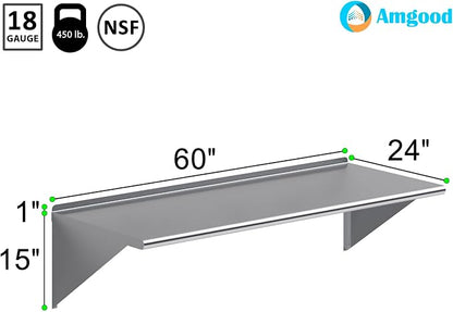 AmGood 60" Long X 24" Deep Stainless Steel Wall Shelf | NSF Certified | - Image 3