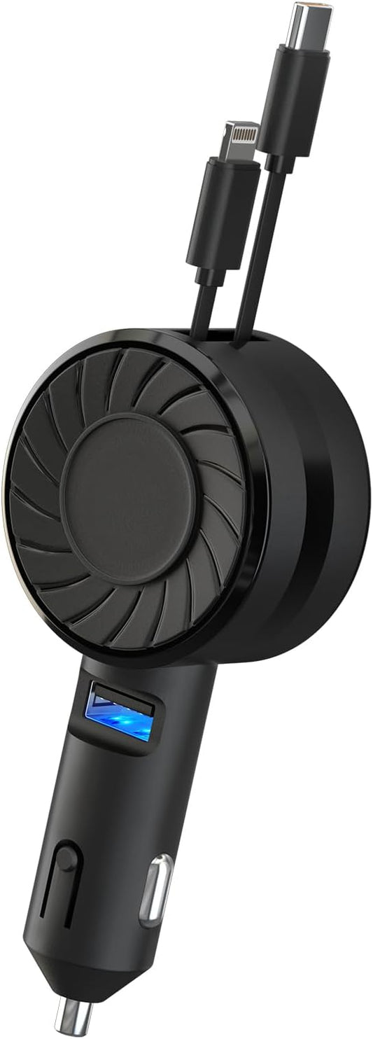 Retractable Car Charger, 3 in 1 Fast Charging Phone Charge 50W, Mini Car Adapter by FOVAL
