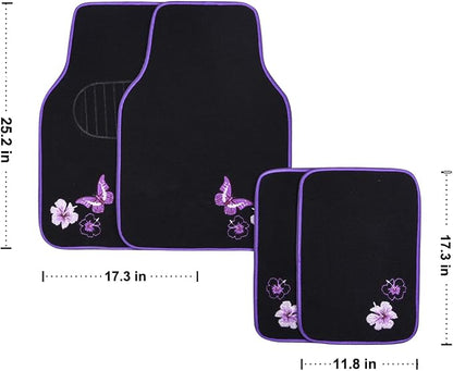 CAR PASS Embroidery Butterfly and Flower Car Floor Mats, Universal Fit 95% - Image 2