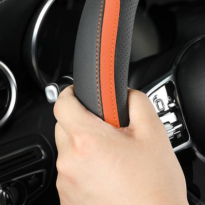Car Steering Wheel Cover, Leather Steering Wheel Cover Orange Universal 14.5-15 - Image 4