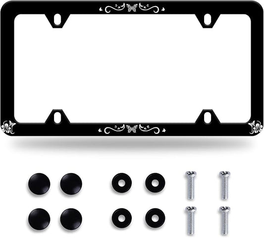 Butterfly Hibiscus License Plate Frame License Plate Stainless Steel Parts by GORSNKYE
