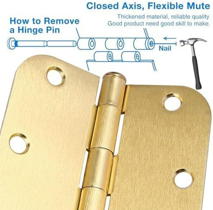 6 Pack Rounded Door Hinges 3.5 inch X 3-1/2" 5/8 Radius, Brushed Brass 3 ½ Inch - Image 3