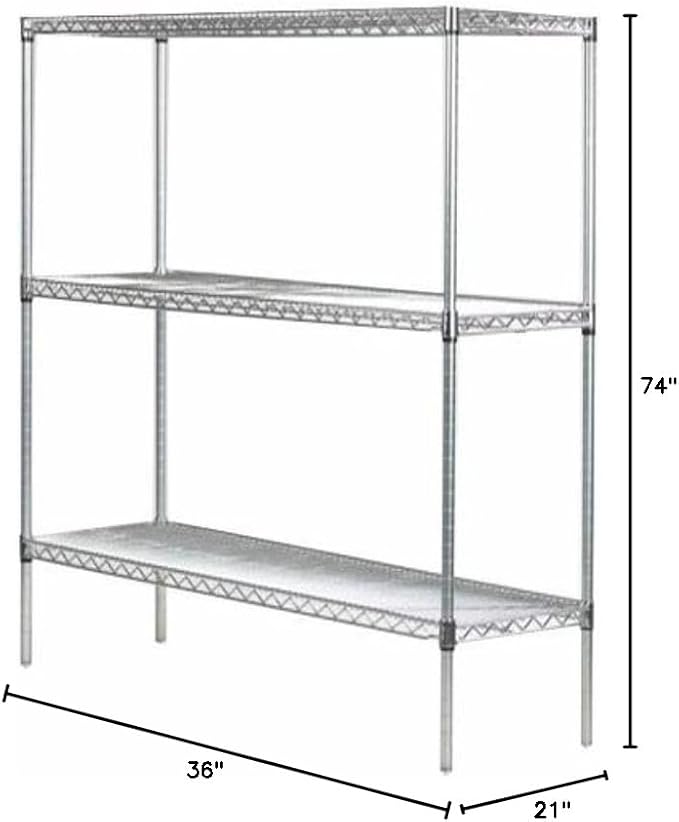 Omega 21" Deep x 36" Wide x 74" High 3 Tier Chrome Starter Shelving Unit - Image 2