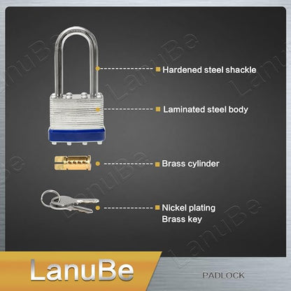 LanuBe Laminated Padlock 1-9/16inch Long Shackle 24 Pack Keyed Alike, Bulk Locks - Image 6