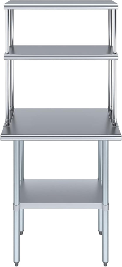 AmGood Stainless Steel Work Table Double Tier Overshelf | 18" x 30" Work Table - Image 2