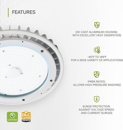 ASD LED High Bay UFO Light Fixture, Commercial Shop Lighting | Dimmable - Image 3