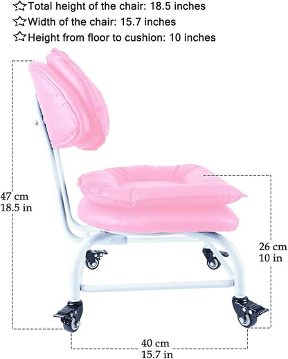 Rolling Stool Wide Seat with Back Rolling Chair 4 Wheels with Brakes - Image 4
