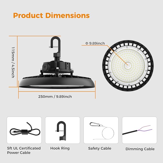 LED High Bay Lights 180W UFO Shop Lights 32400 LM 6000K Commercial Bay Lighting - Image 9