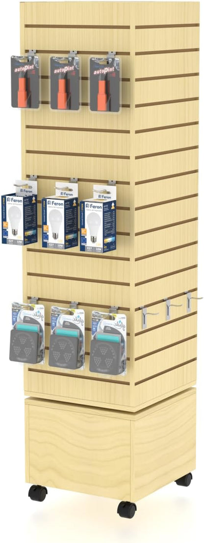WISDOMFUR Rotating Slatwall Display Rack – 16"x16"x60" Maple Spinning Tower - Image 7