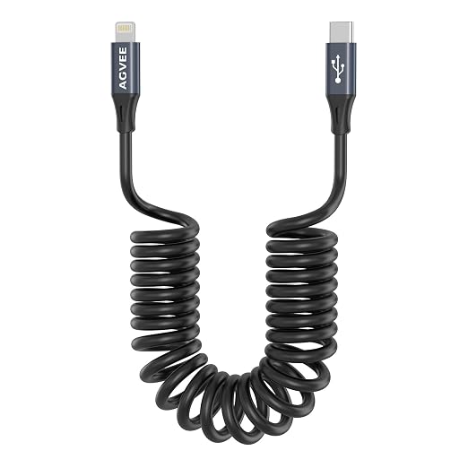 AGVEE 2 Pack 3ft Coiled Short USB-C to Lightning Charging Cable 30W PD Fast by AGVEE